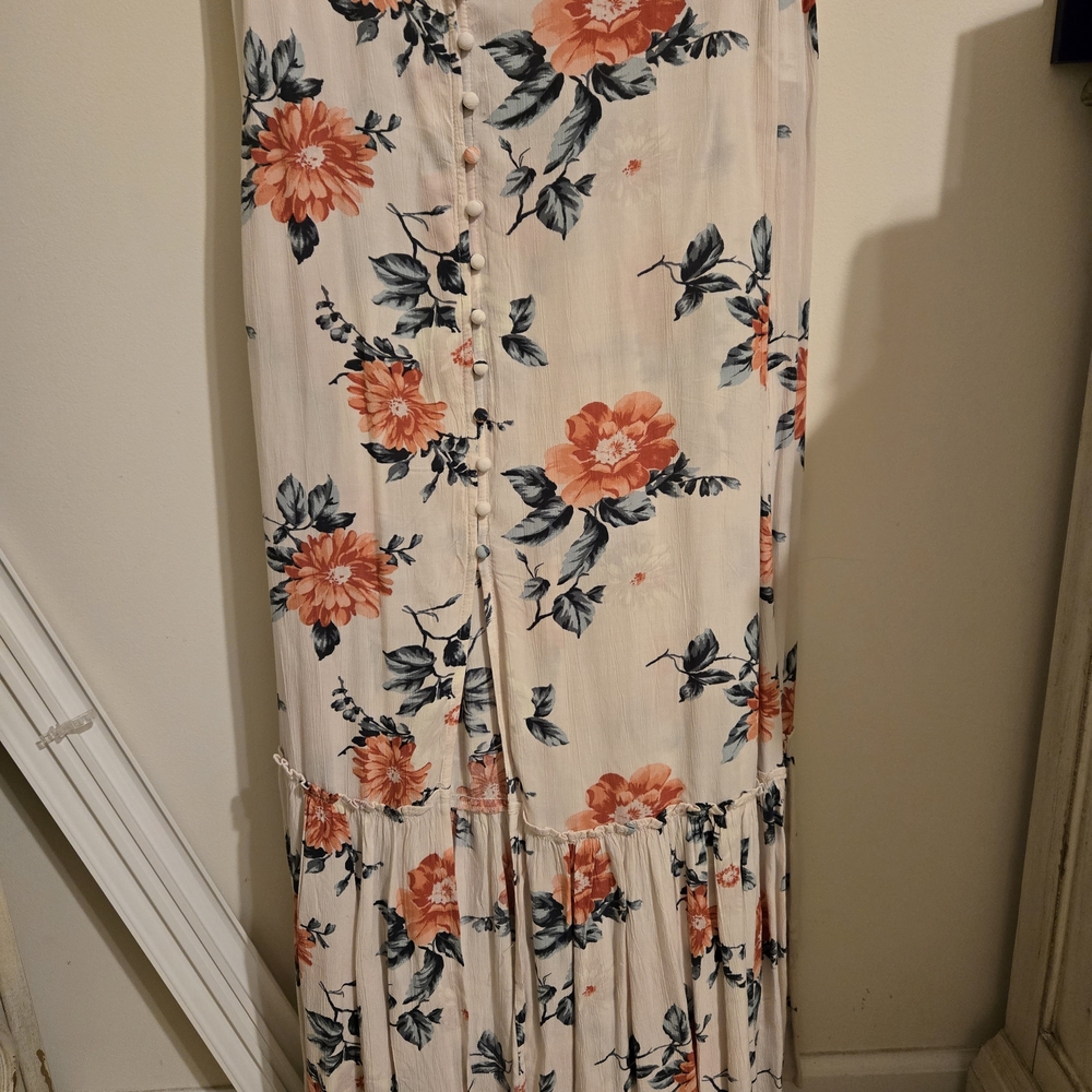 American Eagle Outfitters Floral Maxi Skirt - Cream and Orange